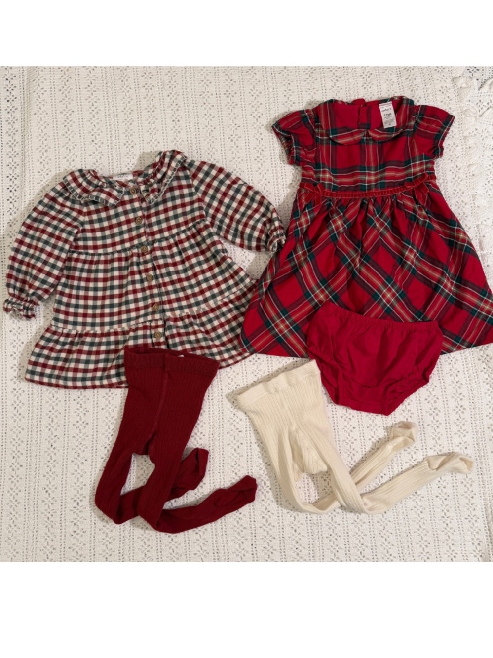 New Baby Girls Christmas Holiday Winter Dress Bundle with Tights 12 Months